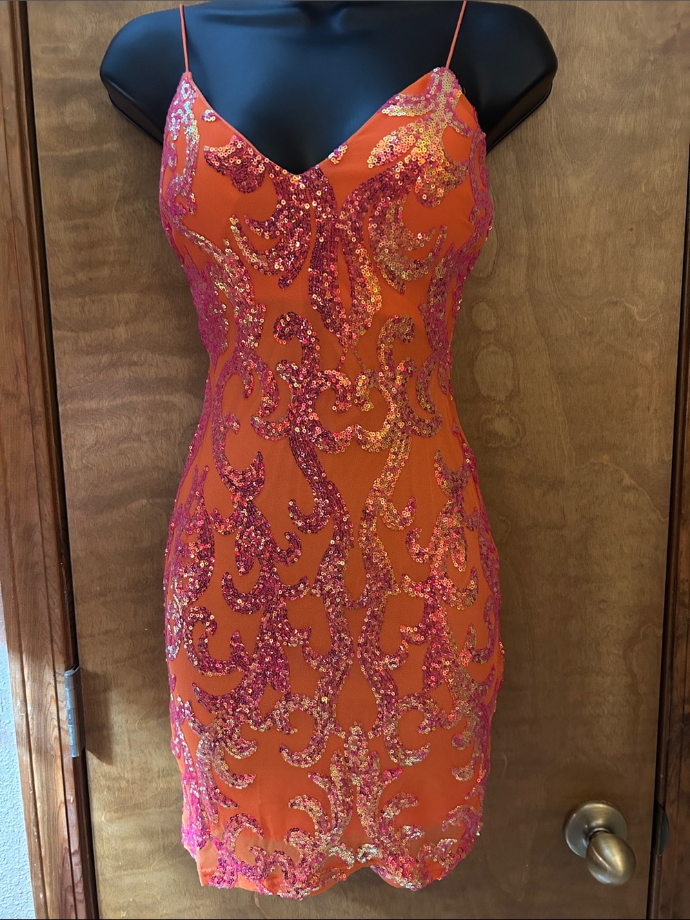 Orange & Pink Sequin Bodycon Slip Dress - Homecoming